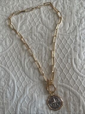 Gold Compass Pendant Necklace - Women Jewelry-NWOT